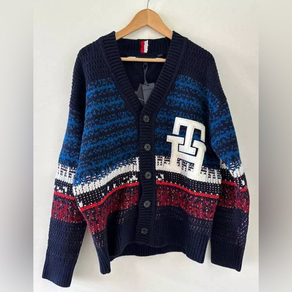 Tommy Hilfiger Men's Ombre Textured Stripe Cardigan Blue Multi MW33088 400